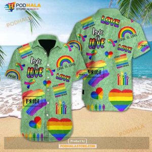 LGBT Pride Love Is Love Rainbow Heart Green An Aloha Funny Hawaiian Shirt