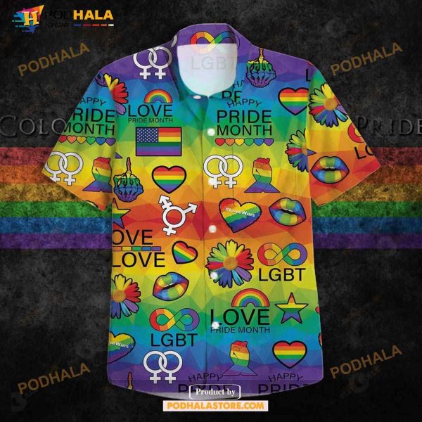 LGBT Pride Love Pride Month Rainbow Pattern Aloha Funny Hawaiian Shirt