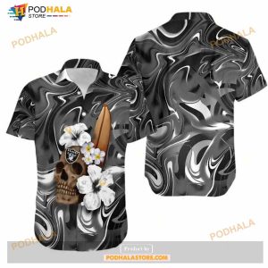 Las Vegas Raiders Skull And Hibiscus Flower NFL Gift For Fan Hawaii Shirt