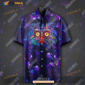 Legend Of Zelda Shirt Majora’s Mask Tropical Dark Blue Purple Funny Hawaiian Shirt