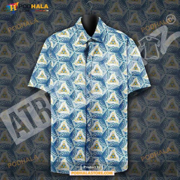 Legend Of Zelda Triforce Pattern Blue Legend Funny Hawaiian Shirt