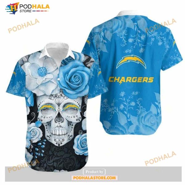 Los Angeles Chargers Skull NFL Gift For Fan Hawaiian Graphic Print Shirt