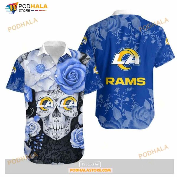 Los Angeles Rams Skull NFL Gift For Fan Hawaiian Graphic Print Short Shirt