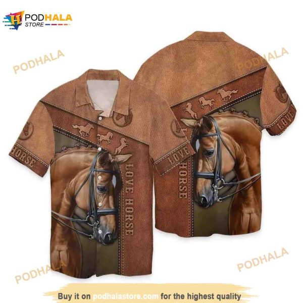 Love Horse Brown Hawaiian Shirt Aloha Horse Shirt For Men And Woman