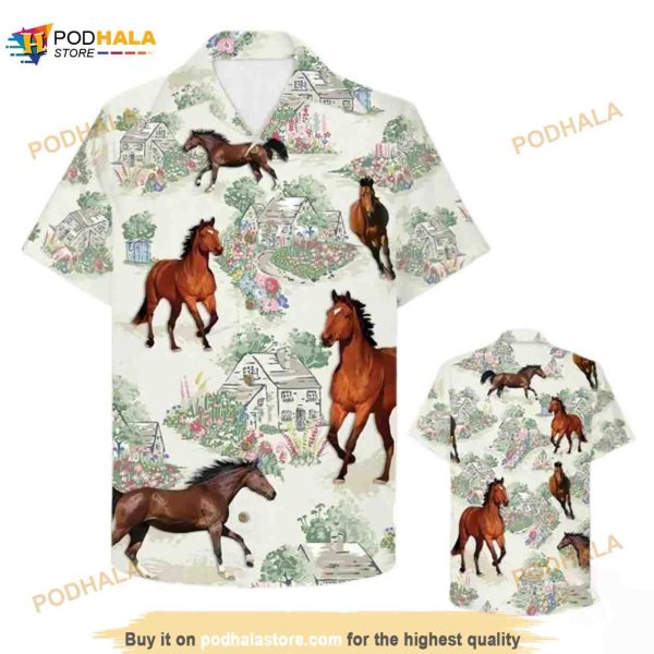 Love Horse Countryside Background Hawaiian Shirt For Horse Lovers