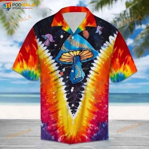 Magic Mushroom Trippy Hippie Tie Dye 3D Funny Hawaiian Shirt