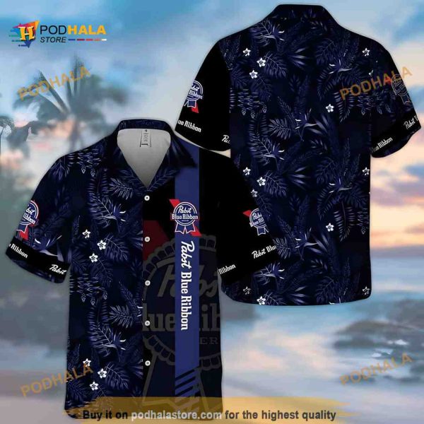 Midnight Pabst Blue Ribbon Hawaiian Shirt Tropical Foliage Summer Gift For Friend