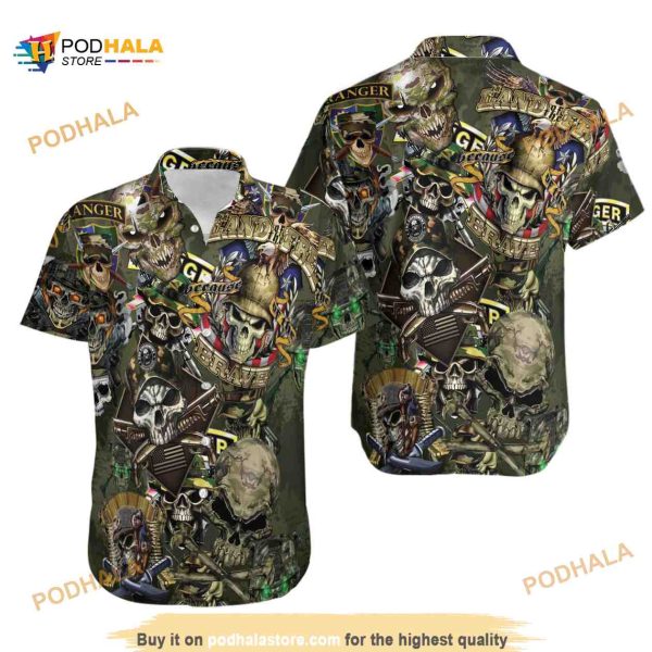 Military Aloha Skull Soldier Land Of The Free Funny Hawaiian Shirt