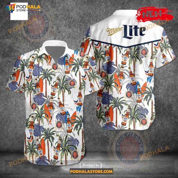 Miller Lite Tropical Coconut Tree Colorful Style Funny Hawaiian Shirt