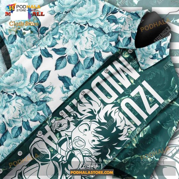 My Hero Academia Midoriya Izuku Floral Blue Green Funny Hawaiian Shirt