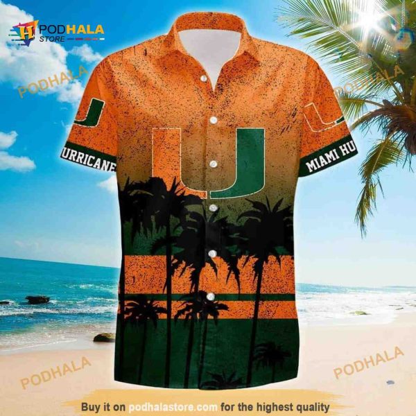 NCAA Miami Hurricanes Hawaiian Shirt Coconut Tree Pattern