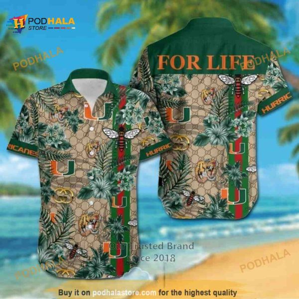 NCAA Miami Hurricanes Hawaiian Shirt Gucci Parody Tropical Flower Pattern