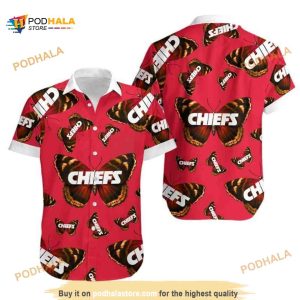 NFL Kansas City Chiefs Hawaiian Shirt Butterflies Pattern Red Aloha