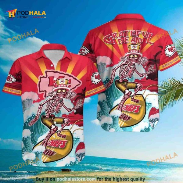 NFL Kansas City Chiefs Hawaiian Shirt Grateful Dead Beach Gift For Dad