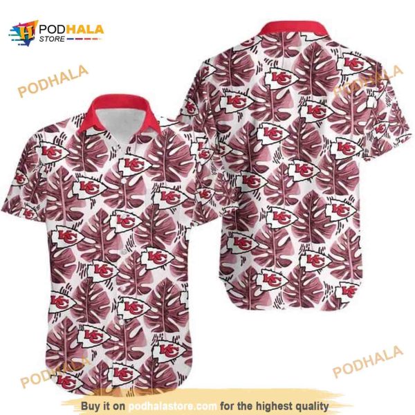 NFL Kansas City Chiefs Hawaiian Shirt Leaf & Logo Pattern Summer Beach Gift