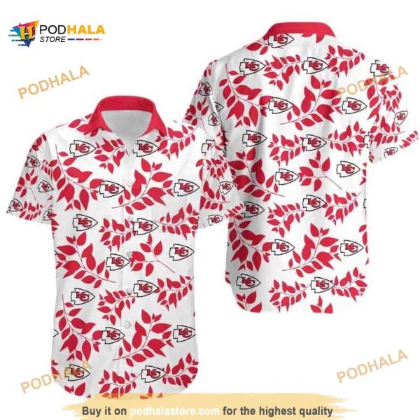 NFL Kansas City Chiefs Hawaiian Shirt Leaves Pattern White Aloha