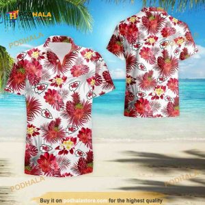 NFL Kansas City Chiefs Hawaiian Shirt Tropical Flower Pattern On White Theme