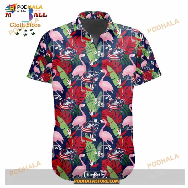 NHL Columbus Blue Jackets Crane Bird Special Design Button Funny Hawaiian Shirt