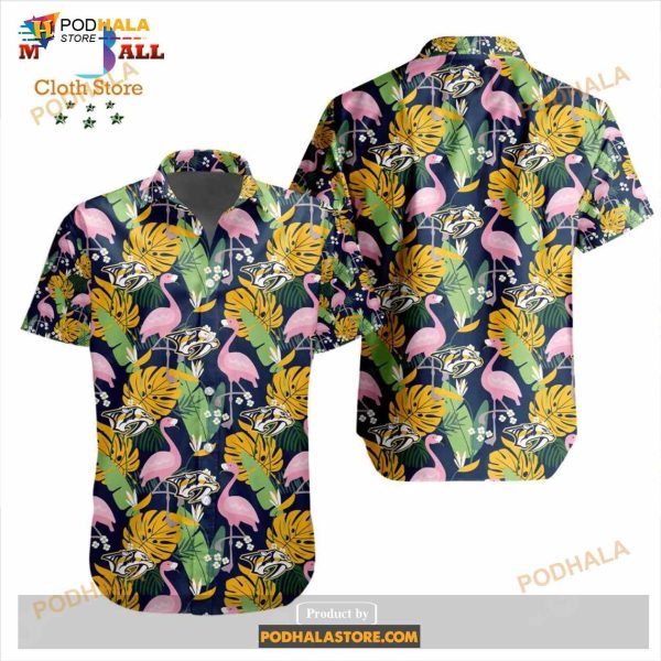 NHL Nashville Predators Crane Bird Special Design Button Funny Hawaiian Shirt