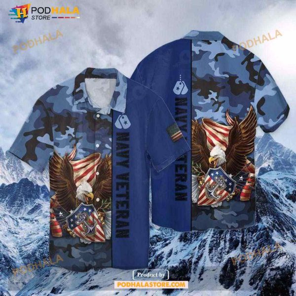 Navy Veteran Blue Eagle Patriot Camo An Aloha Funny Hawaiian Shirt