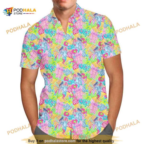 Neon Floral Stitch & Angel Funny Hawaiian Shirt