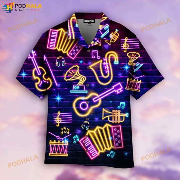 Neon Musical Instrument 3D Funny Hawaiian Shirt