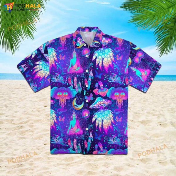 Neon Trippy Hippie Mushrooms 3D Funny Hawaiian Shirt