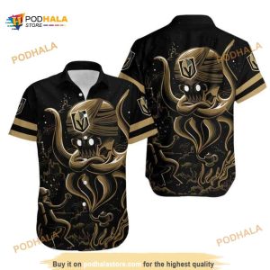 Octopus Skull With Vegas Golden Knights Funny Hawaiian Shirt Gift For NHL Fans