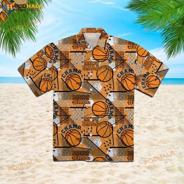 Orange Baseketball Champion 3D Funny Hawaiian Shirt