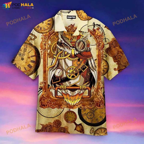 Owl Steampunk Clock 3D Funny Hawaiian Shirt