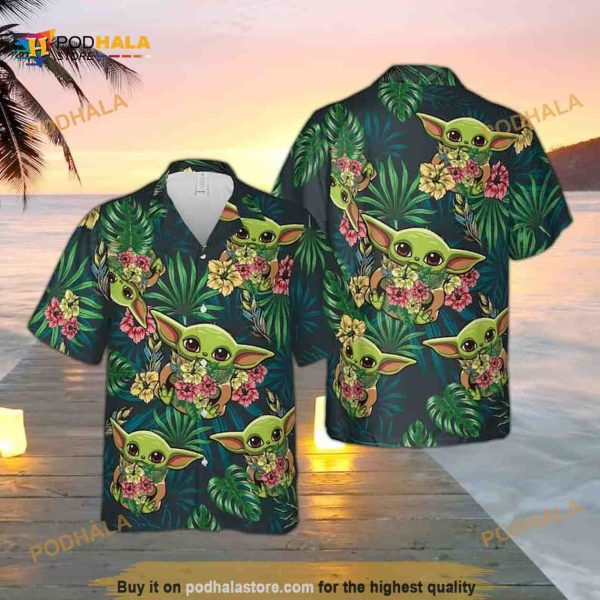 Palm Leaves Baby Yoda Star Wars Funny Hawaiian Shirts Beach Gift For Dad