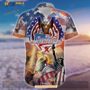 Patriot 4th Of July God Bless America American Flag Eagle Funny Hawaiian Shirt