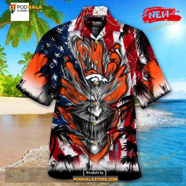 Personalized NFL Denver Broncos US Flag Demon Face Funny 3D NFL Hawaiian Shirt