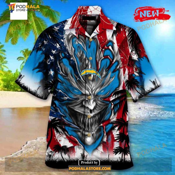 Personalized NFL Los Angeles Chargers US Flag Demon Face Funny 3D NFL Hawaiian Shirt