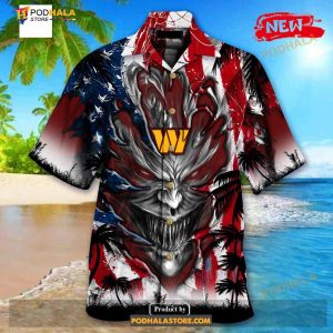 Personalized NFL Washington Redskins US Flag Demon Face Funny 3D NFL Hawaiian Shirt