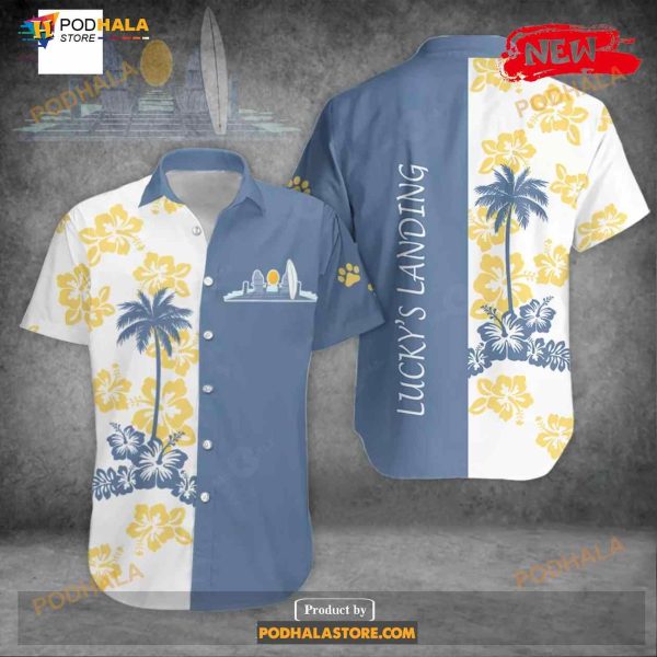 Personalized Name Lucky’s Landing Tropical Coconut Tree Funny Hawaiian Shirt