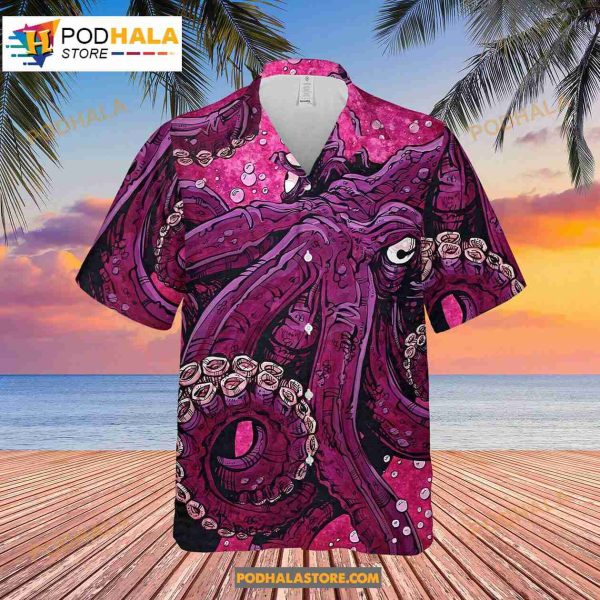 Pinky Octopus Vintage Beach Tropical Pineapple Octopus Hawaiian Shirt