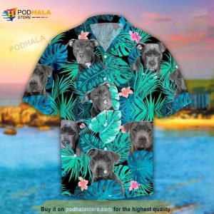 Pitbull Hibiscus Tropical Beard Face 3D Hawaiian Shirt