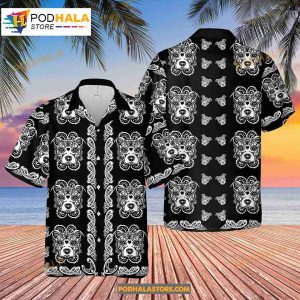 Pitbull Sugar Skull Halloween Button Down For Dog Lovers Hawaiian Shirt