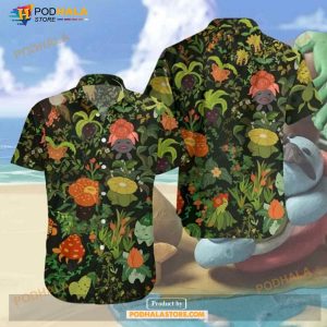 Pokemon Grass Type Pokemons Flower Green Aloha Funny Hawaiian Shirt