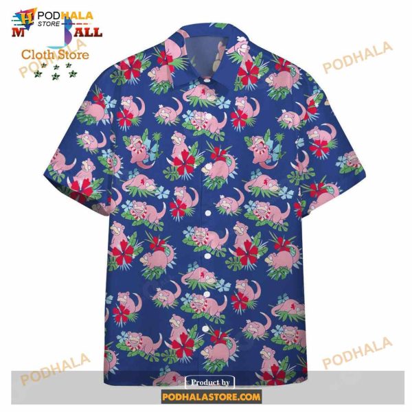 Pokemon Tropical Slowpoke Pink Blue Pokemo Funny Hawaiian Shirt