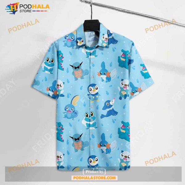 Pokemon Water Pokemon Oshawott Squirtle Totodile Patter Funny Hawaiian Shirt