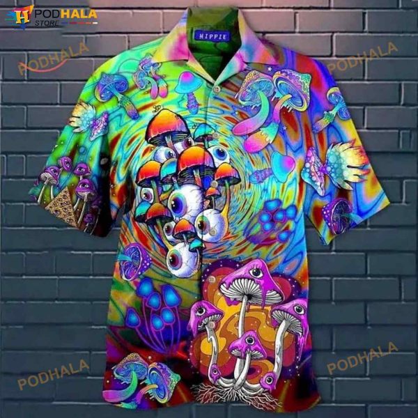 Psychedelic Art Magic Mushroom Trippy Hippie 3D Funny Hawaiian Shirt