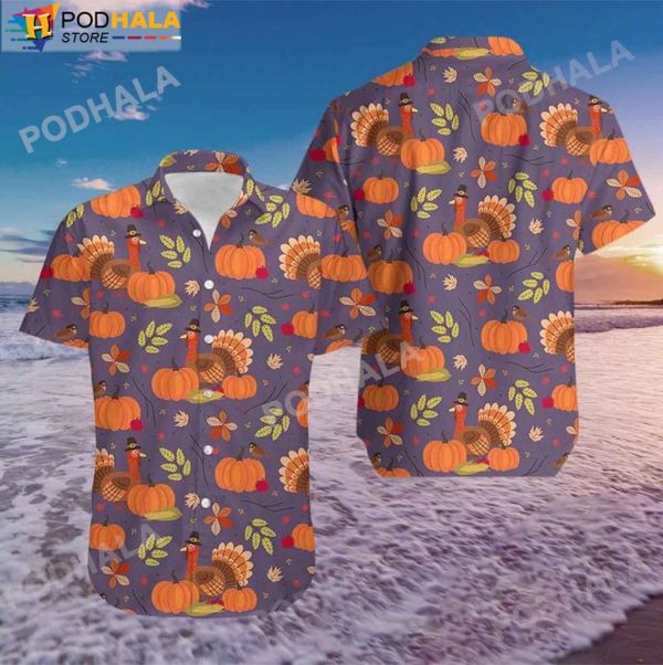 Pumpkin Turkey Thanksgiving Orange Purple Hawaiian Shirt