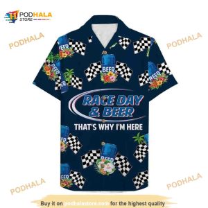 Race Day And Bud Light Beer Funny Hawaiian Shirt Tropical Flowers