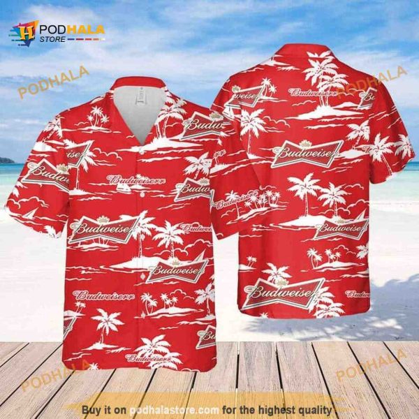 Red Aloha Budweiser Beer Funny Hawaiian Shirt Beach Pattern