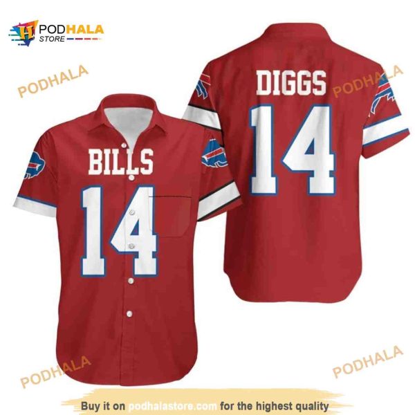 Red Aloha Diggs 14 Buffalo Bills Funny Hawaiian Shirt Gift For Football Fans