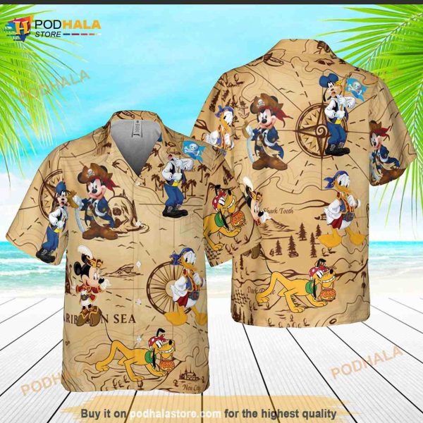 Retro Pirated Of The Caribbean Mickey & Friend Funny Hawaiian Shirt