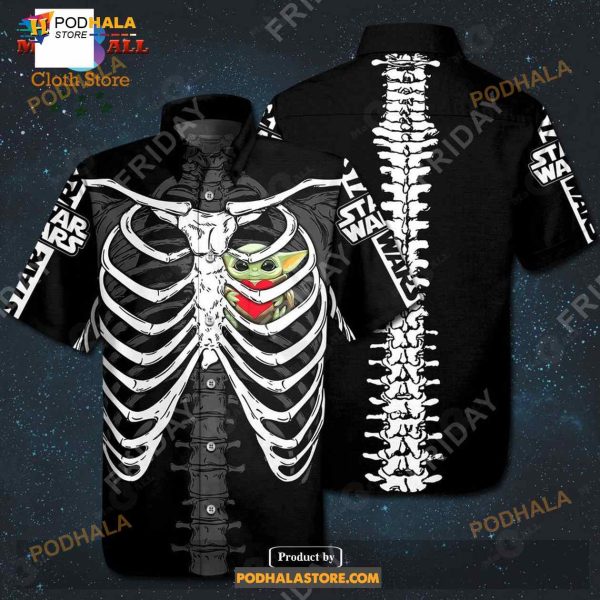 SW Baby Yda Hug Heart Skeleton 2023 Funny Hawaiian Shirt