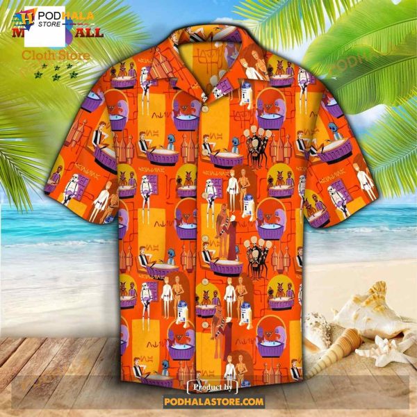 SW SW Characters Animation Pattern Orange Aloha Funny Hawaiian Shirt